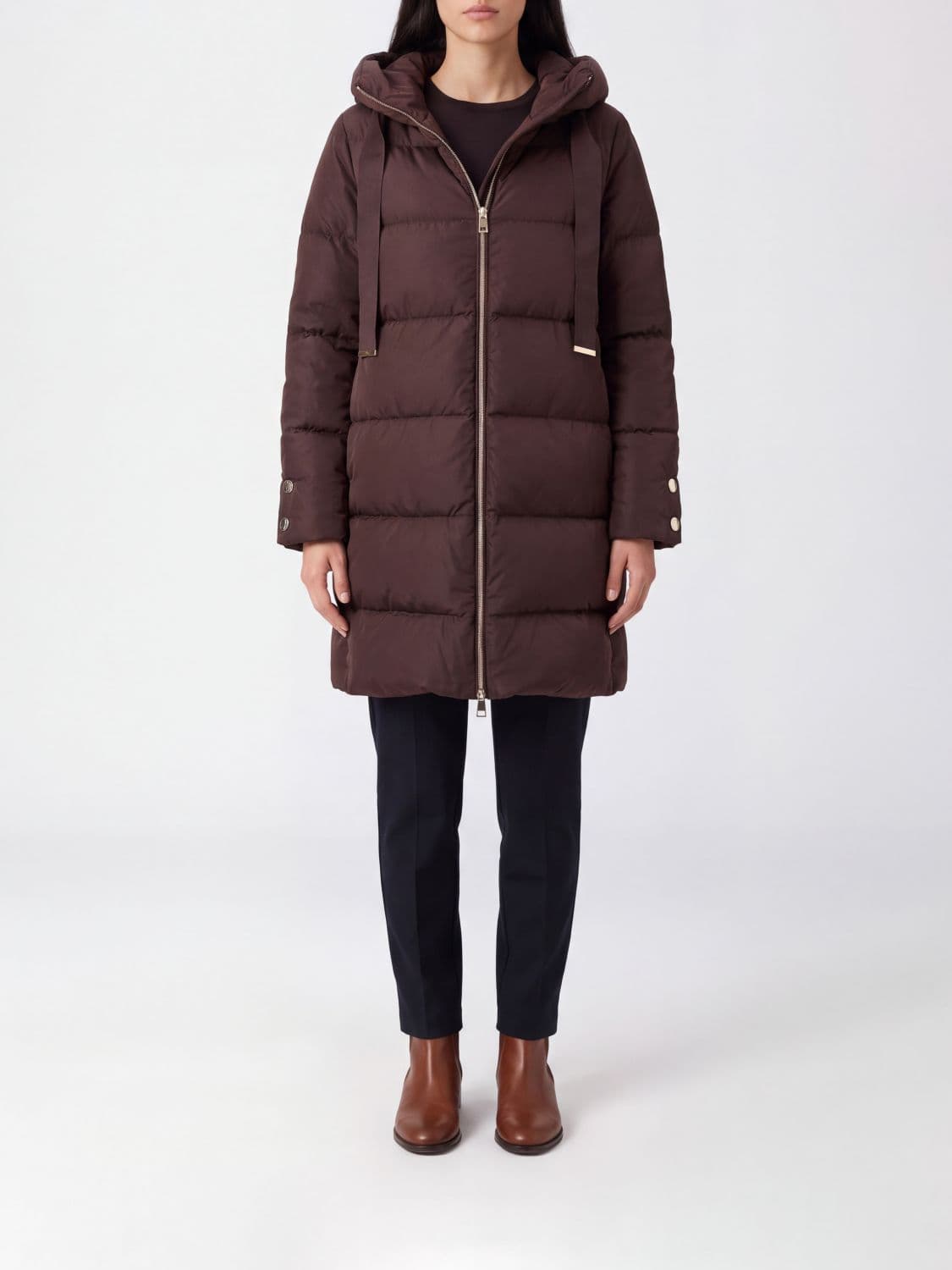 Herno A-Shape Short Hooded Down Jacket in Quilted Technical Satin