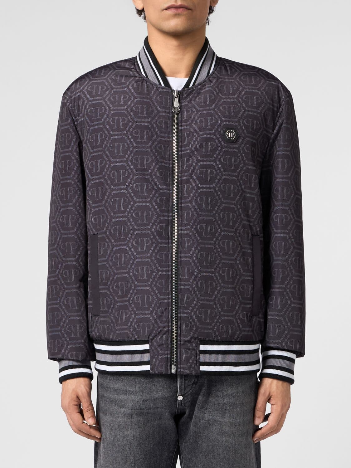 Philipp Plein Varsity Bomber Jacket with Zip and Contrast Trims