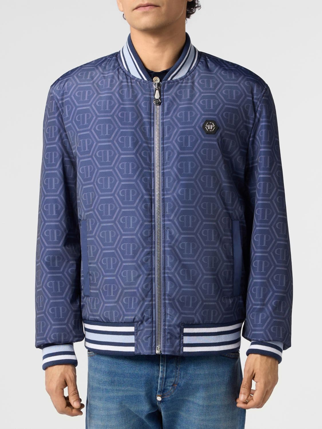 Philipp Plein Varsity Bomber Jacket with Zip and Contrast Trims
