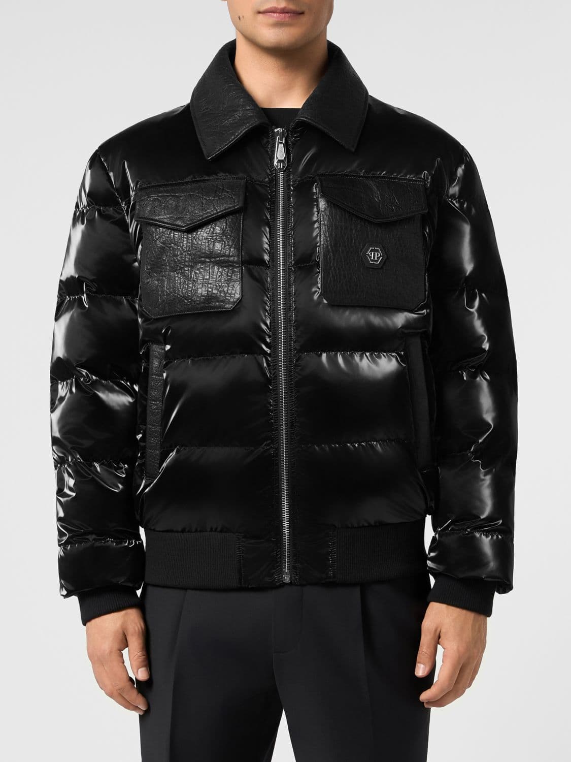 Philipp Plein Quilted Puffer Jacket with Leather Collar