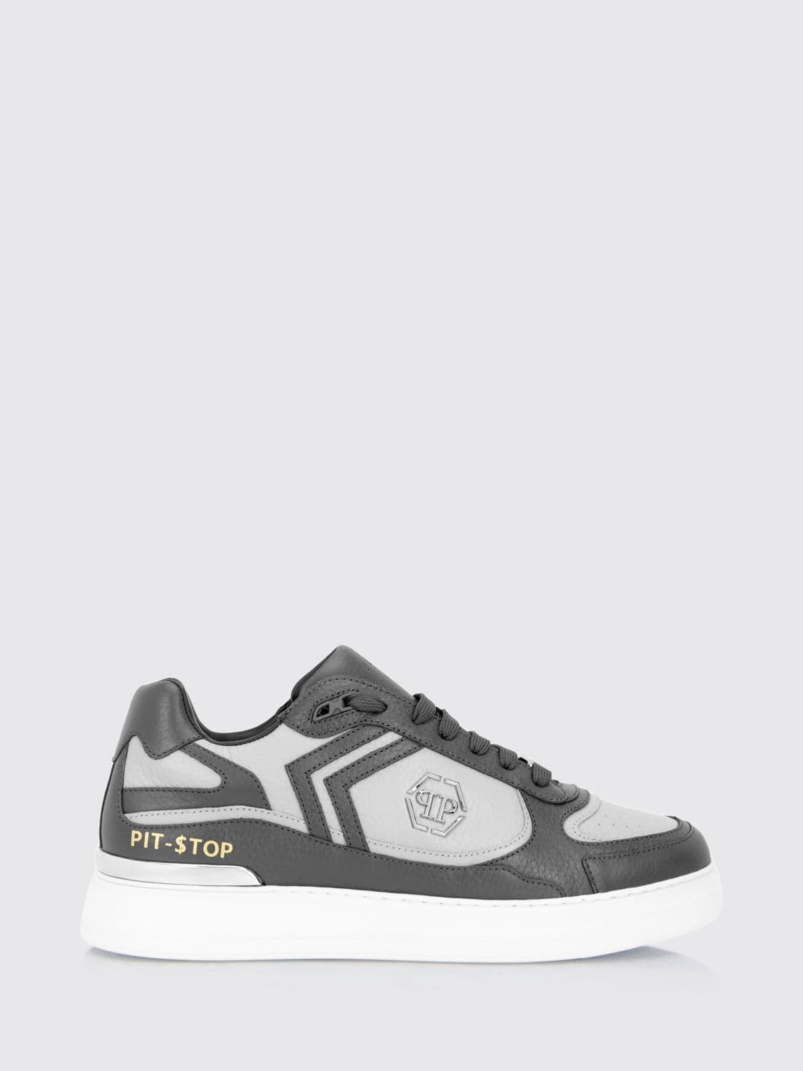 Philipp Plein Pit-$top Monogram Leather Low-Top Trainers with Hexagon Logo