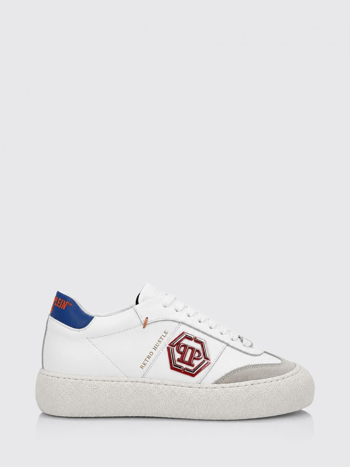 Philipp Plein Retro Hustle Monogram Leather Low-Top Trainers with Platform Sole