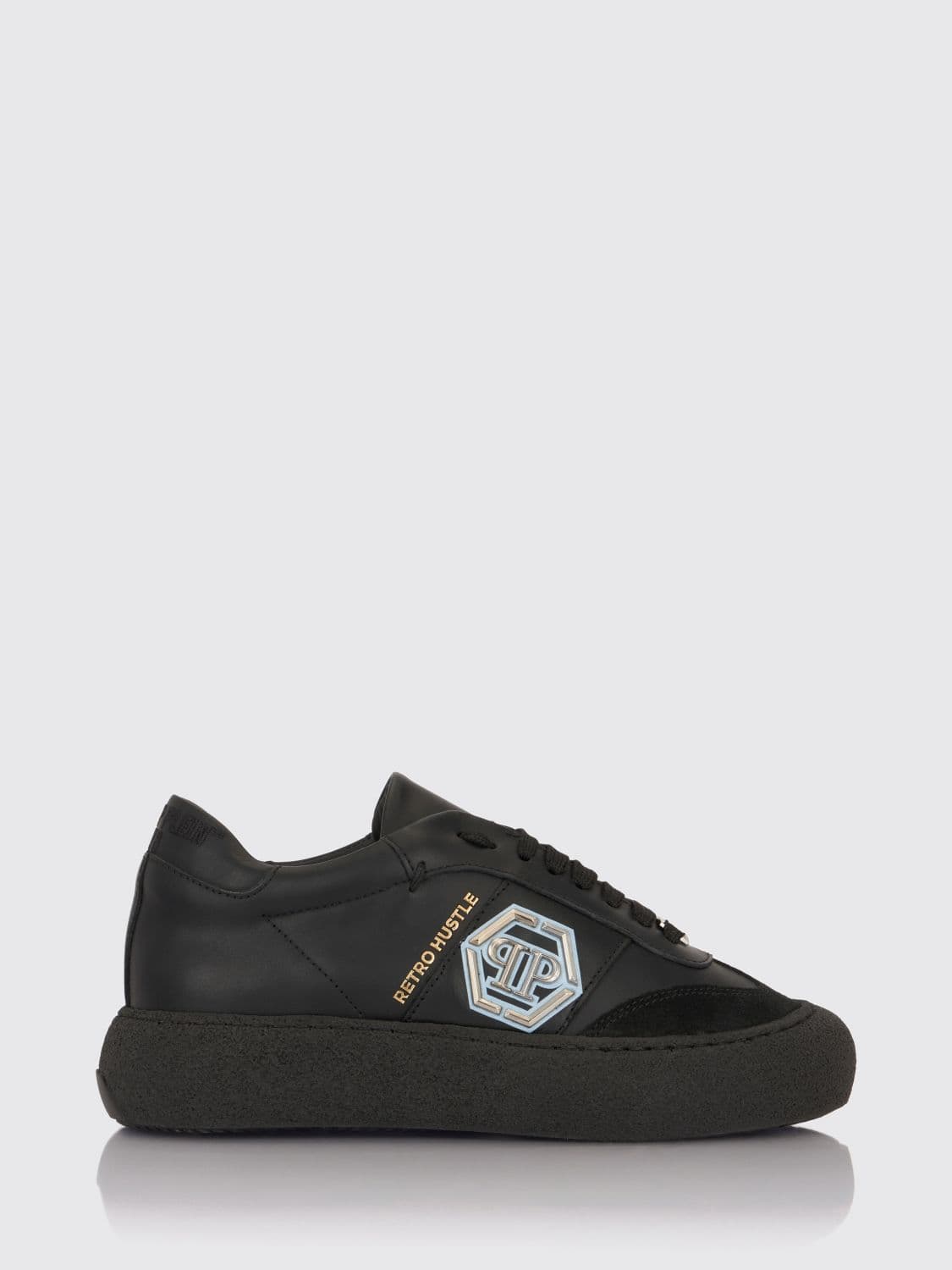 Philipp Plein Retro Hustle Monogram Leather Low-Top Trainers with Platform Sole