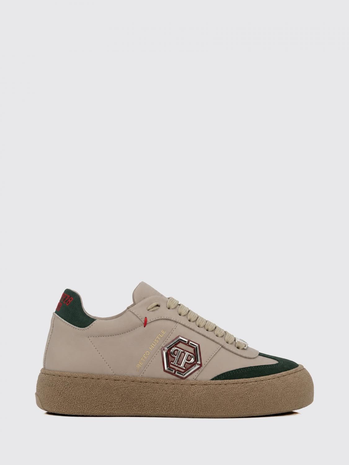 Philipp Plein Retro Hustle Monogram Leather Low-Top Trainers with Platform Sole