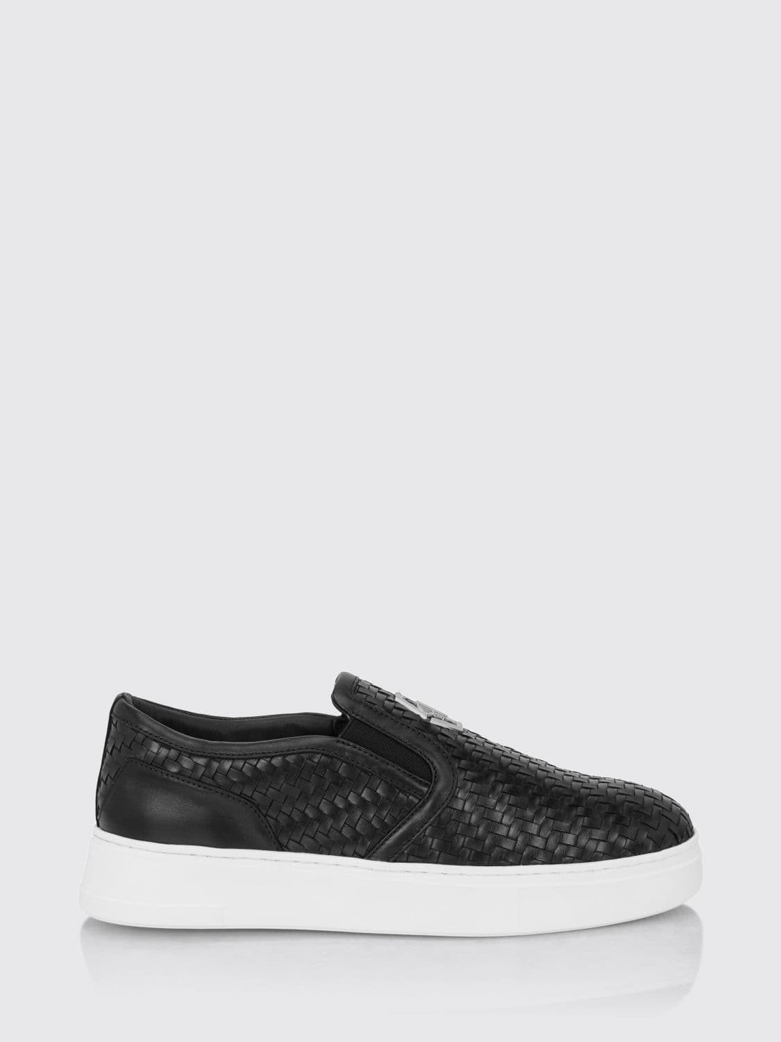 Philipp Plein Monogram Woven Leather Slip-On Trainers with Hexagon Logo