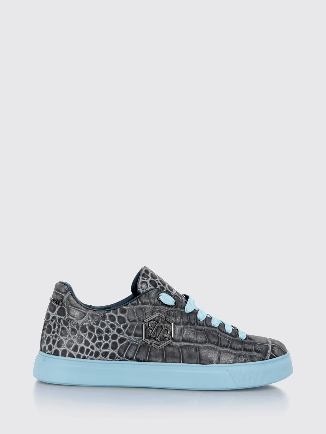 Philipp Plein Crocodile-Print Leather Low-Top Sneakers with Hexagon Logo