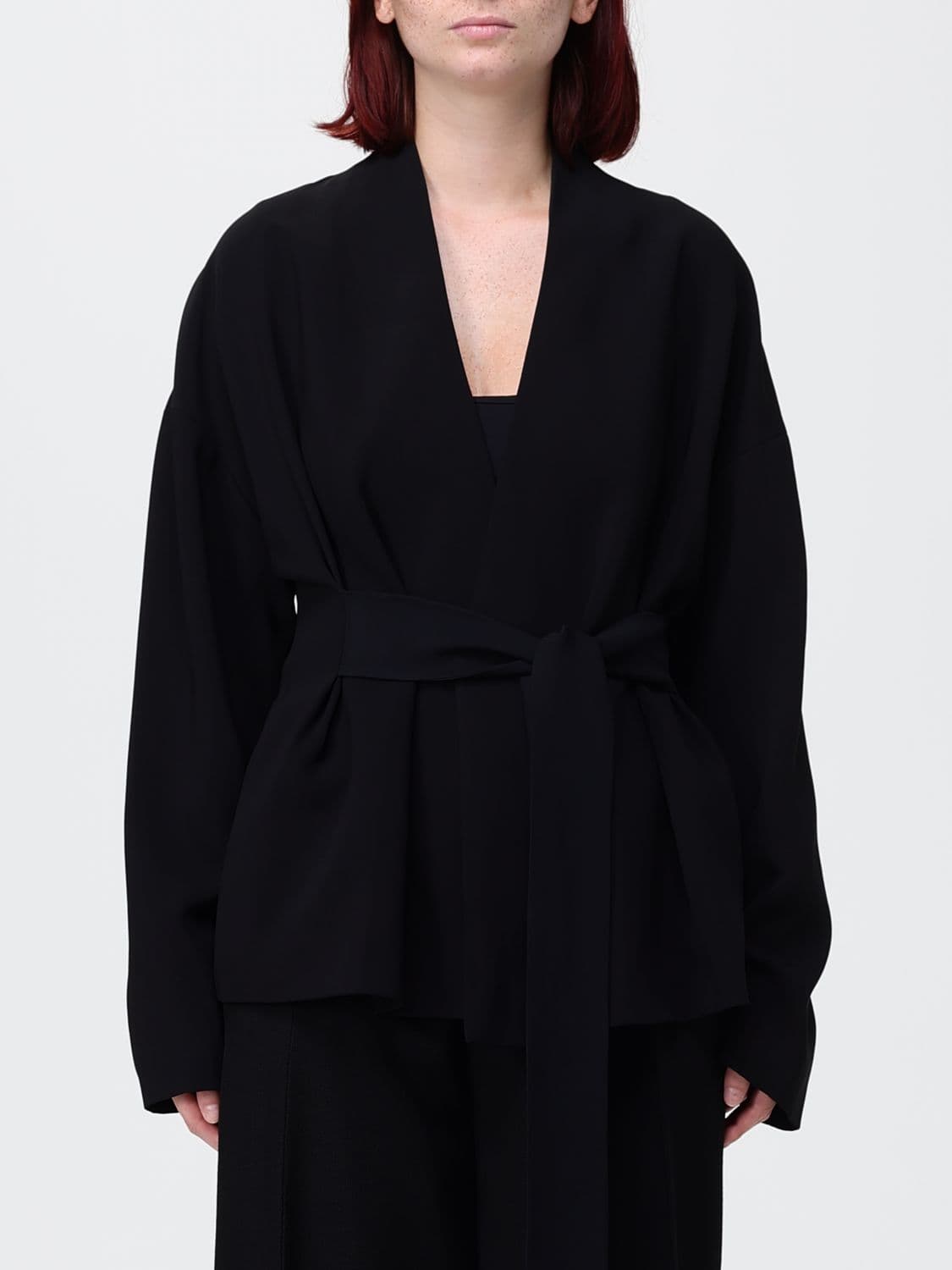 Alberta Ferretti Short V-Neck Robe Jacket in Viscose