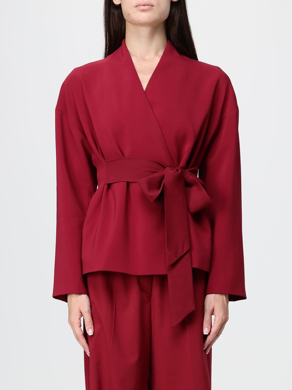 Alberta Ferretti Short V-Neck Robe Jacket in Viscose