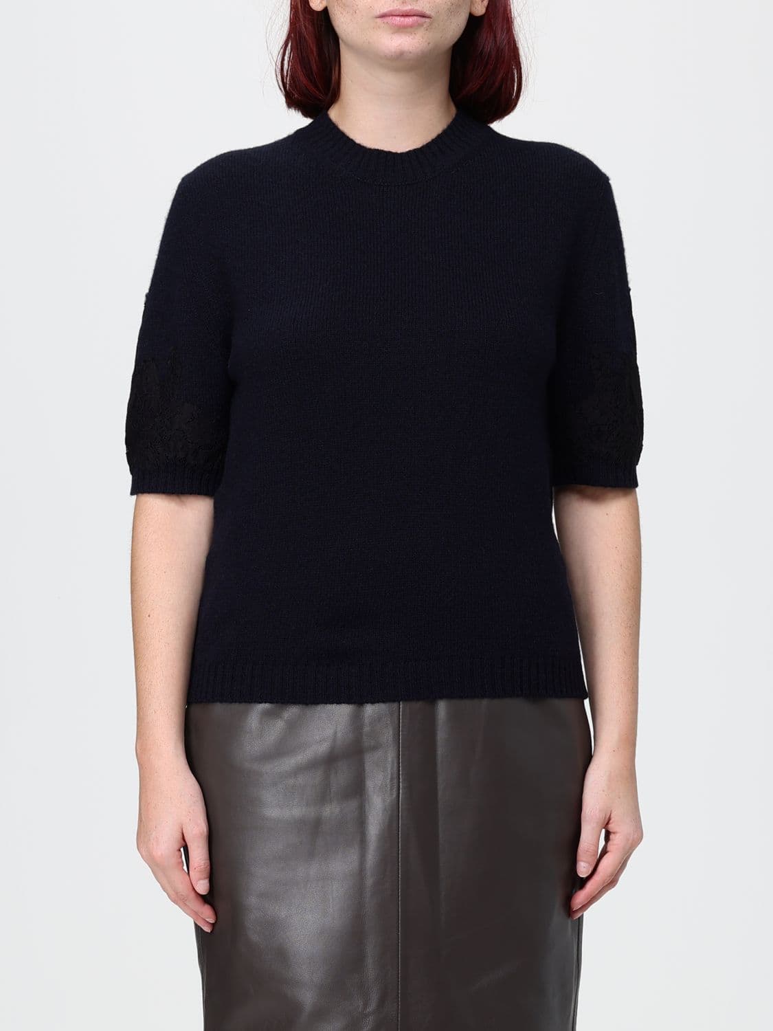 Alberta Ferretti Short-Sleeved Cashmere Jumper with Crew Neck