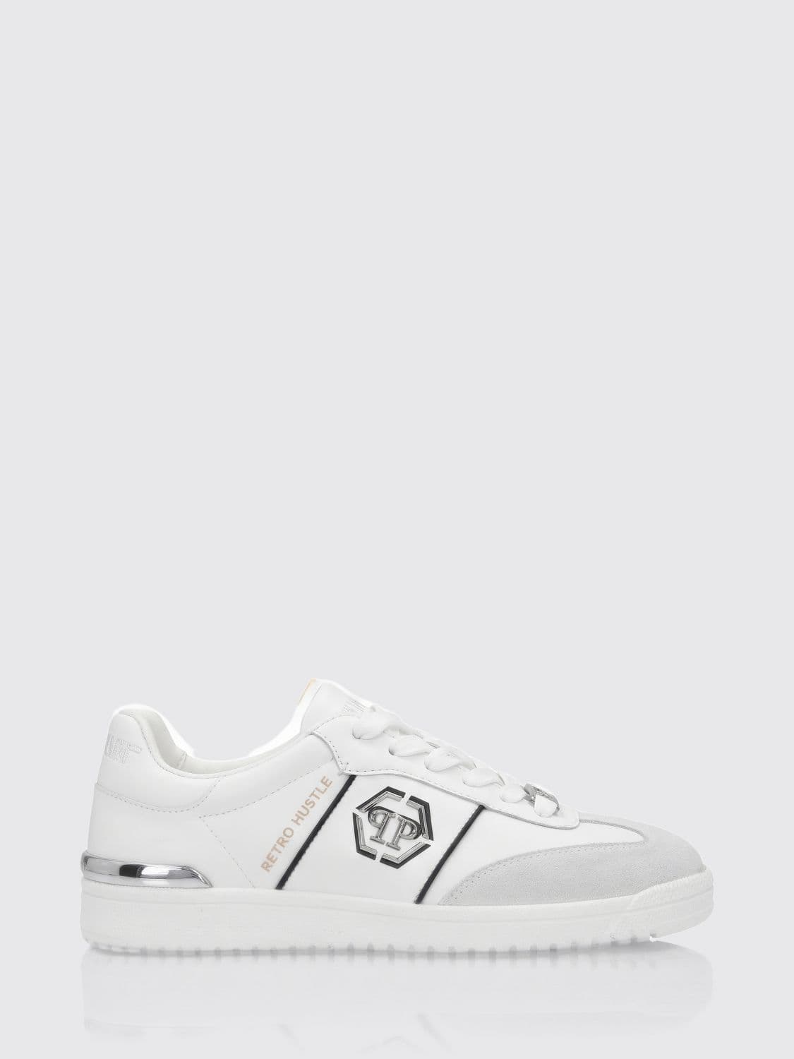 Philipp Plein Retro Hustle Leather Sneakers with Hexagon Logo
