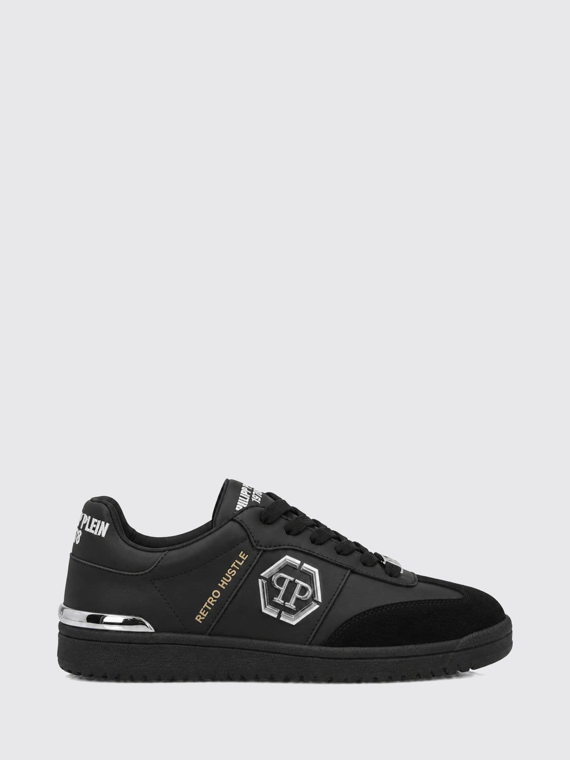 Philipp Plein Retro Hustle Leather Sneakers with Hexagon Logo