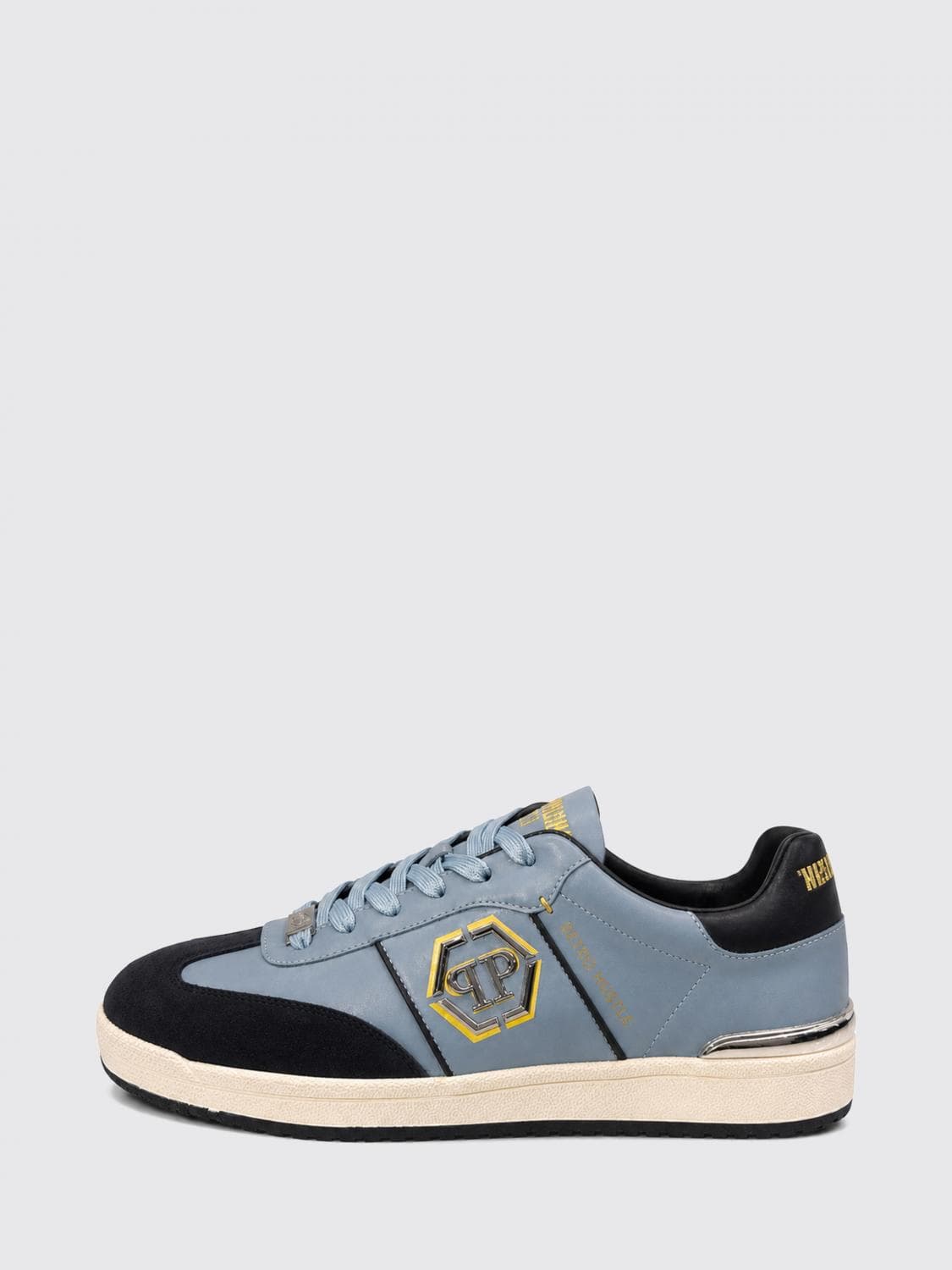 Philipp Plein Retro Hustle Leather Sneakers with Hexagon Logo