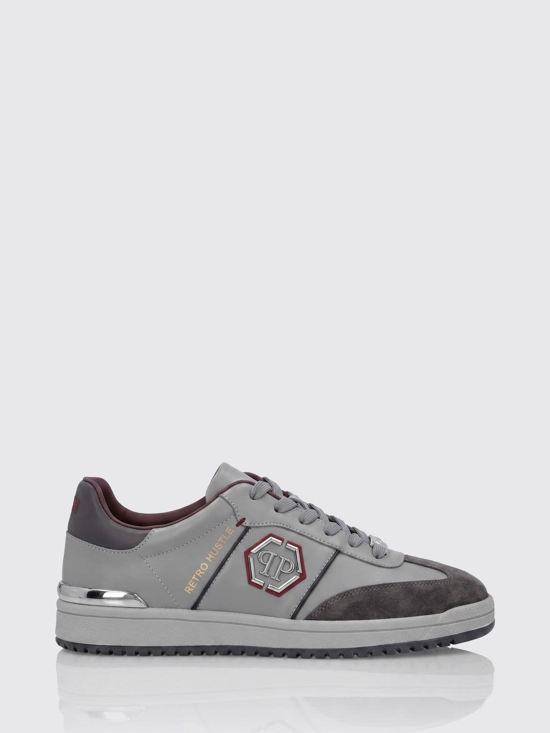 Philipp Plein Retro Hustle Leather Sneakers with Hexagon Logo