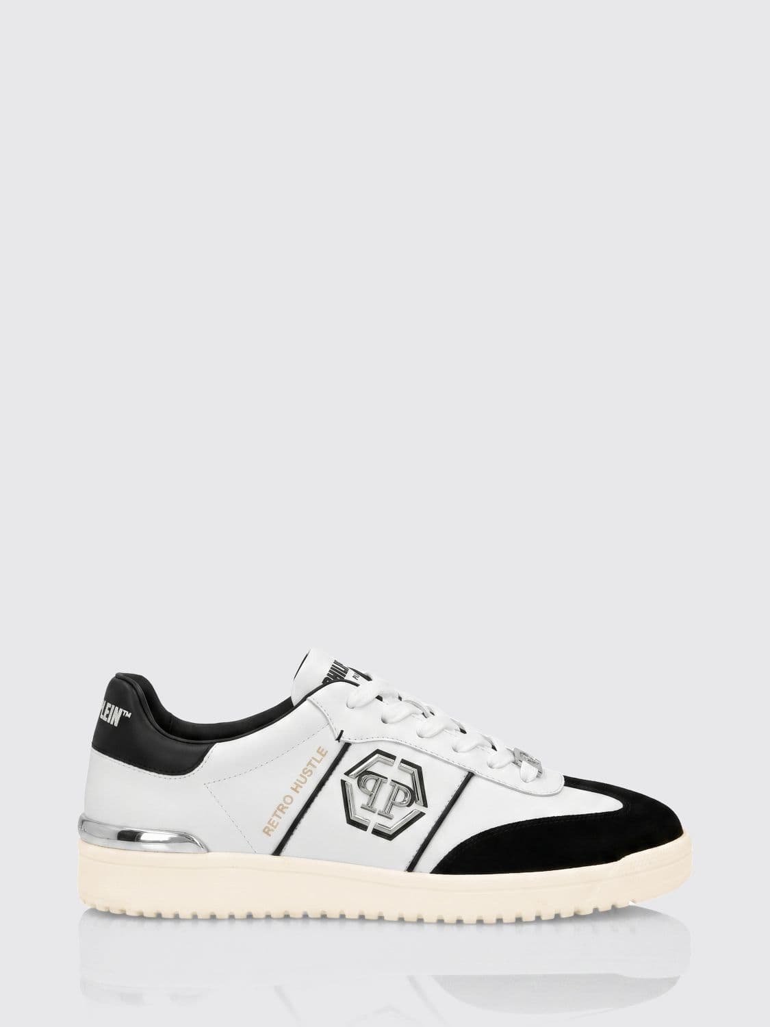 Philipp Plein Retro Hustle Leather Sneakers with Hexagon Logo