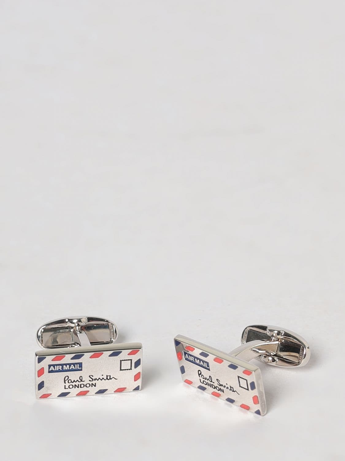 Paul Smith Mail Rectangular Chrome-Plated Metal Cufflinks with Logo Lettering · OS