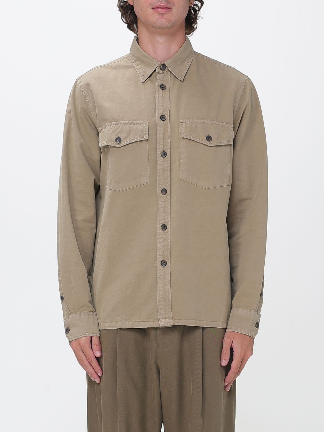 Paul Smith Cotton and Linen Blend Shirt with French Collar and Patch Pockets