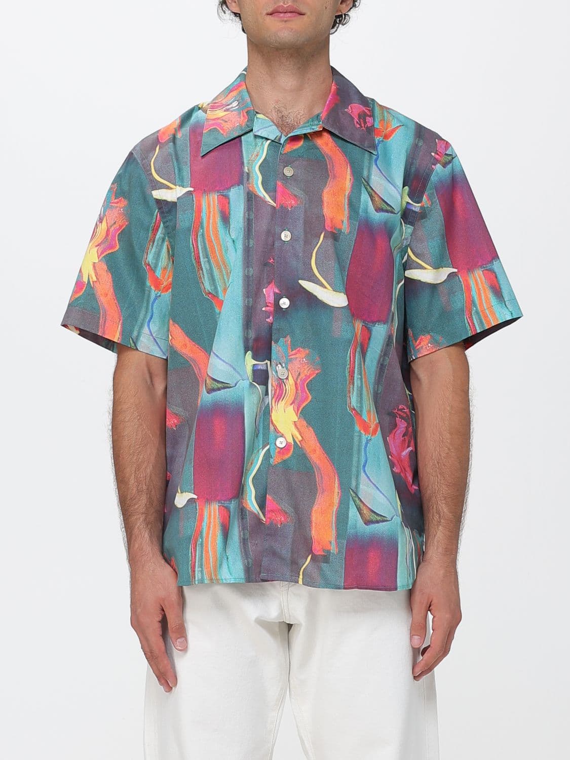 Paul Smith Short-Sleeved Organic Cotton Shirt with Cuban Collar · M
