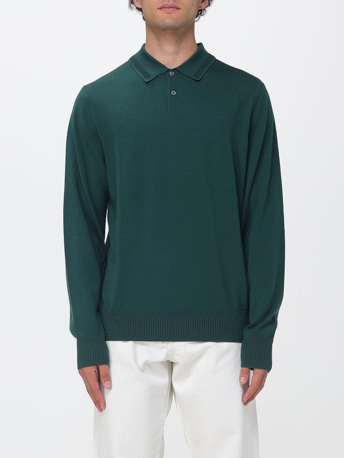 Paul Smith Long-Sleeved Knit Polo in Pure Merino Wool