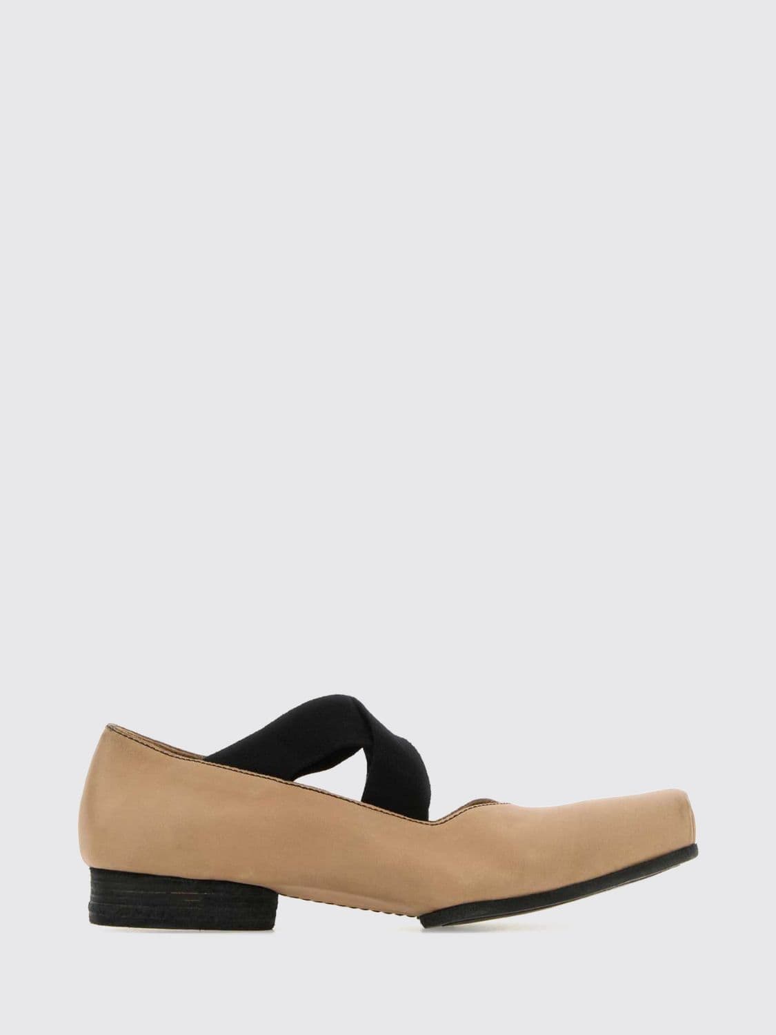 Uma Wang Mary Jane Leather Flats with Square Toe and Elasticized Laces