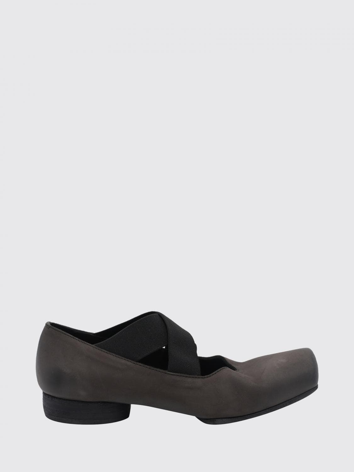 Uma Wang Mary Jane Leather Flats with Square Toe and Elasticized Laces