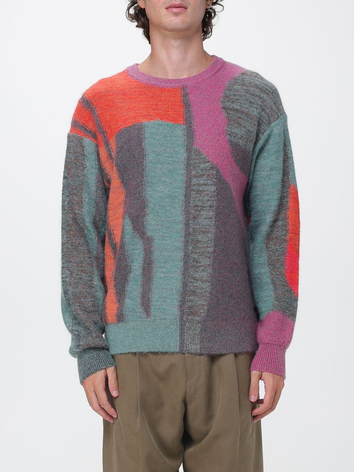 Paul Smith Relaxed Fit Wool and Mohair Blend Jumper with Abstract Pattern