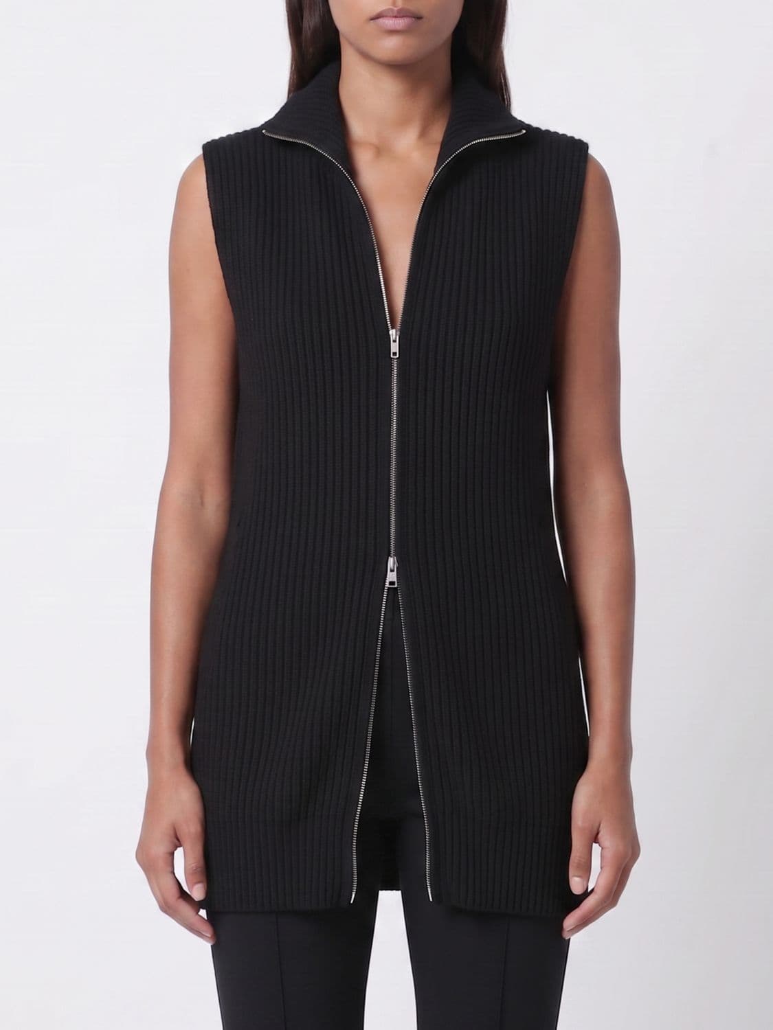Mm6 Maison Margiela Long Ribbed Wool Knit Turtleneck Waistcoat