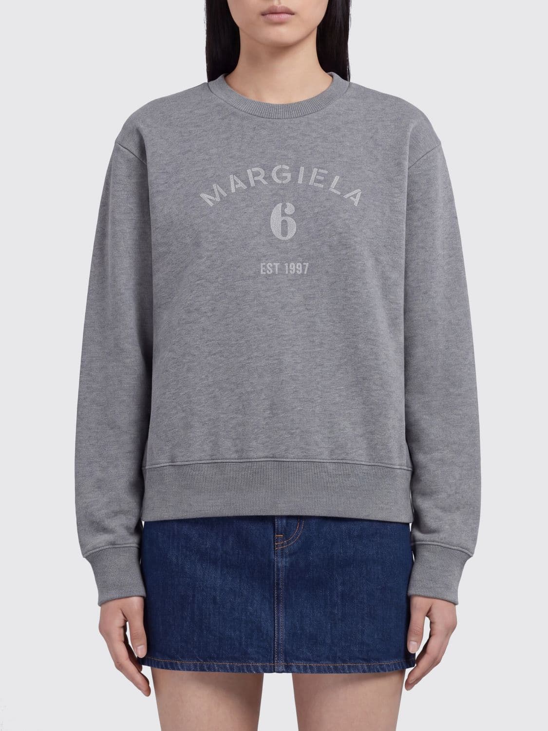 Mm6 Maison Margiela Jacquard Logo Cotton Crewneck Sweatshirt