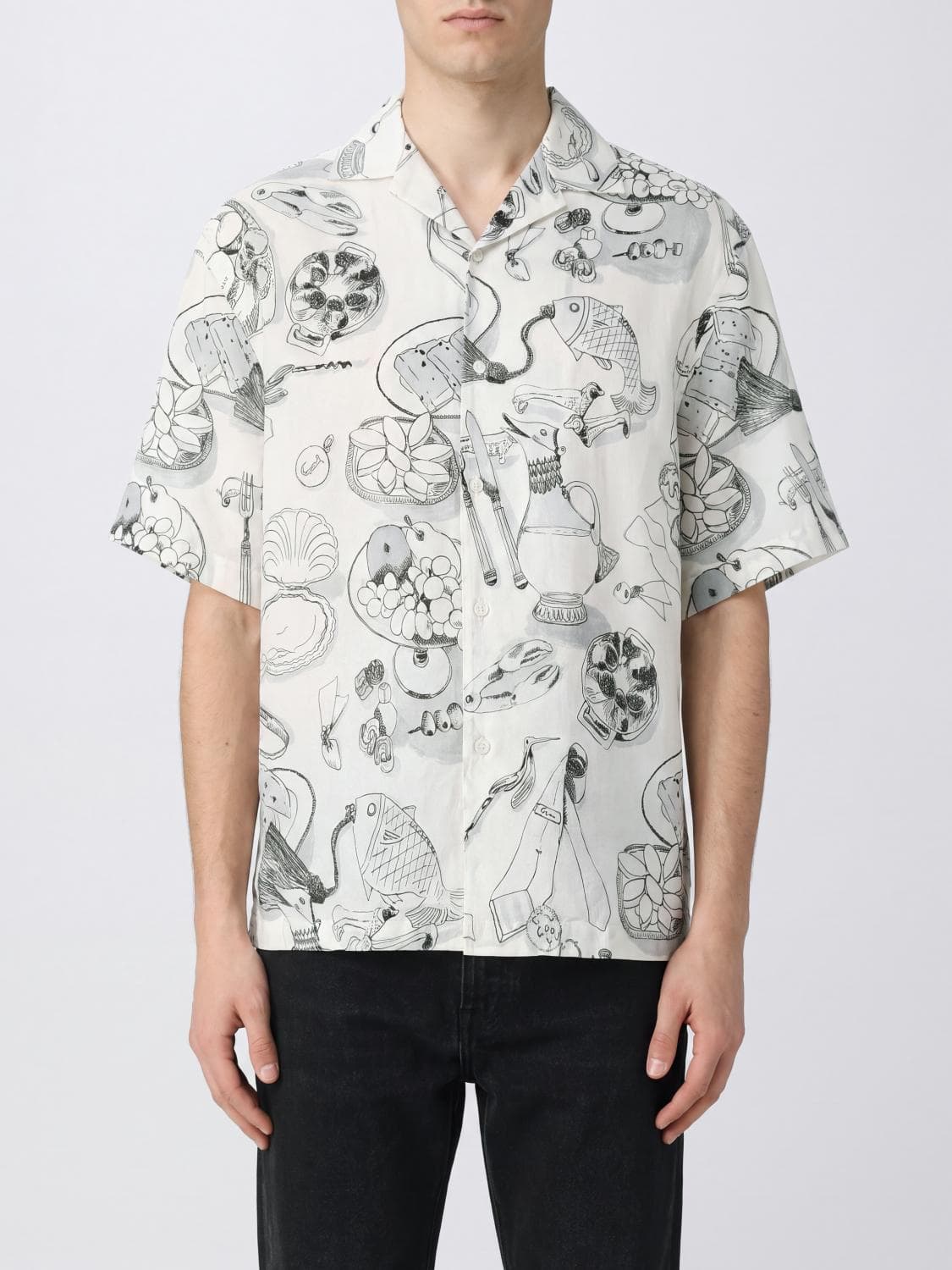 Jacquemus Short-Sleeve Bowling Shirt in Graphic-Print Linen Blend