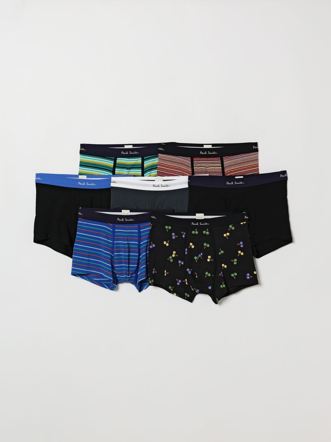 Paul Smith Set of 7 Striped Stretch Cotton Boxer Trunks with Logo
