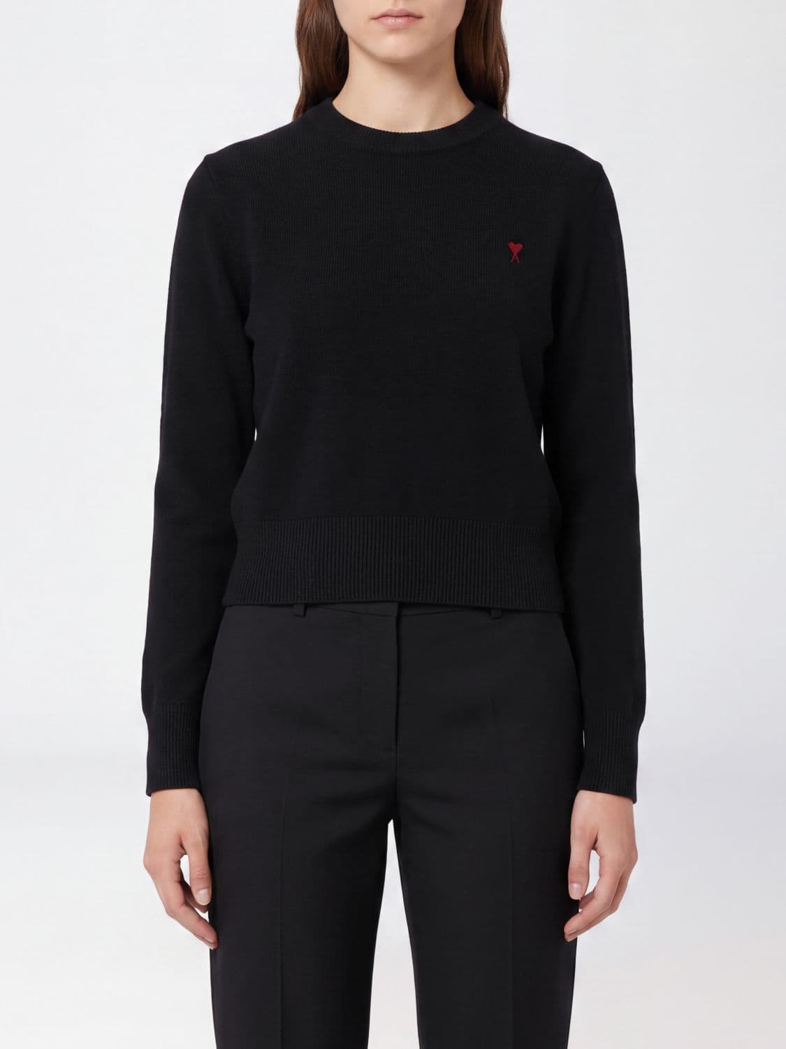 Ami Paris Slim Fit Merino Wool Jumper with Embroidered Ami de Coeur Logo