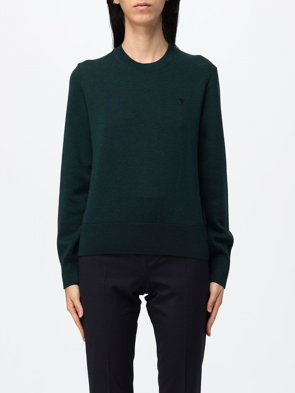 Ami Paris Slim Fit Merino Wool Jumper with Embroidered Ami de Coeur Logo