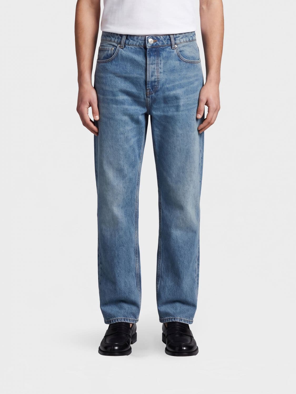 Ami Paris Mid-Rise Wide Leg Jeans in Cotton Denim with Five Pockets