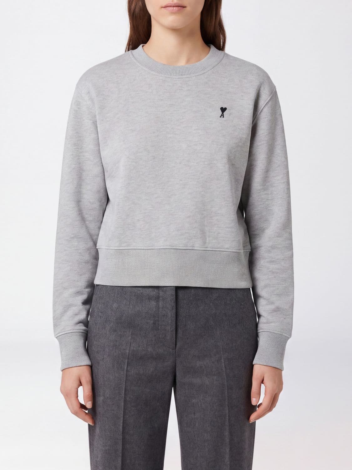 Ami Paris Crewneck Sweatshirt in Cotton Blend with Embroidered Logo and Dropped Shoulders