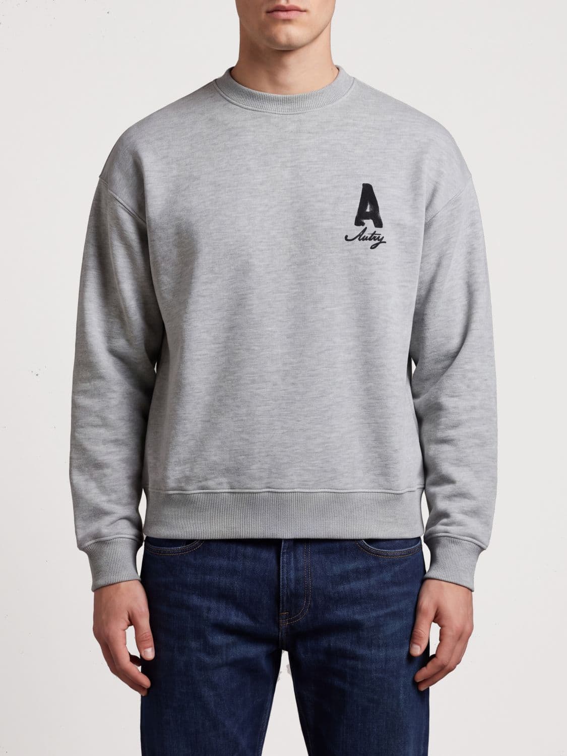 Autry Cotton Crewneck Jumper with Contrast Logo and Dropped Shoulders