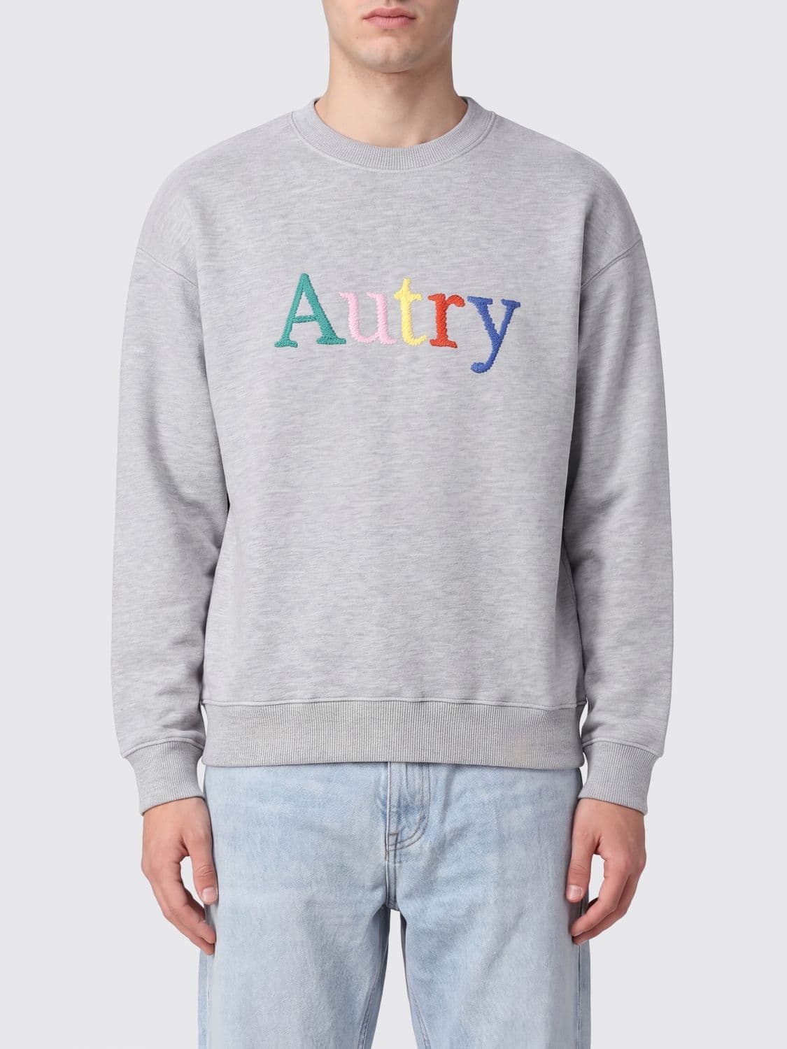 Autry Cotton Crewneck Jumper with Contrast Logo and Dropped Shoulders