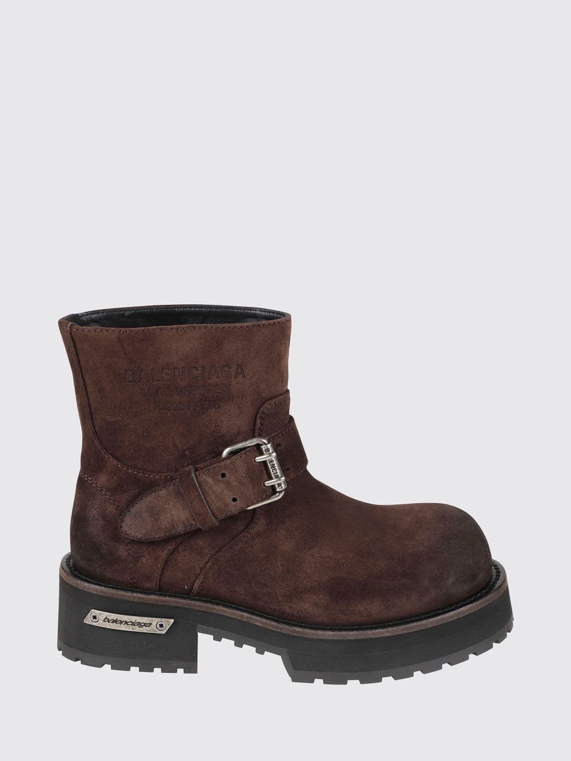 Balenciaga Suede Calfskin Biker Boots with Lug Sole