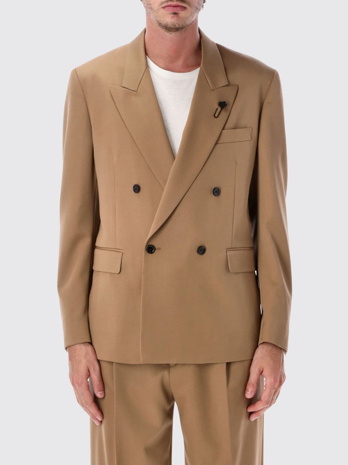 Lardini Double-Breasted Virgin Wool Blazer with Peak Lapels