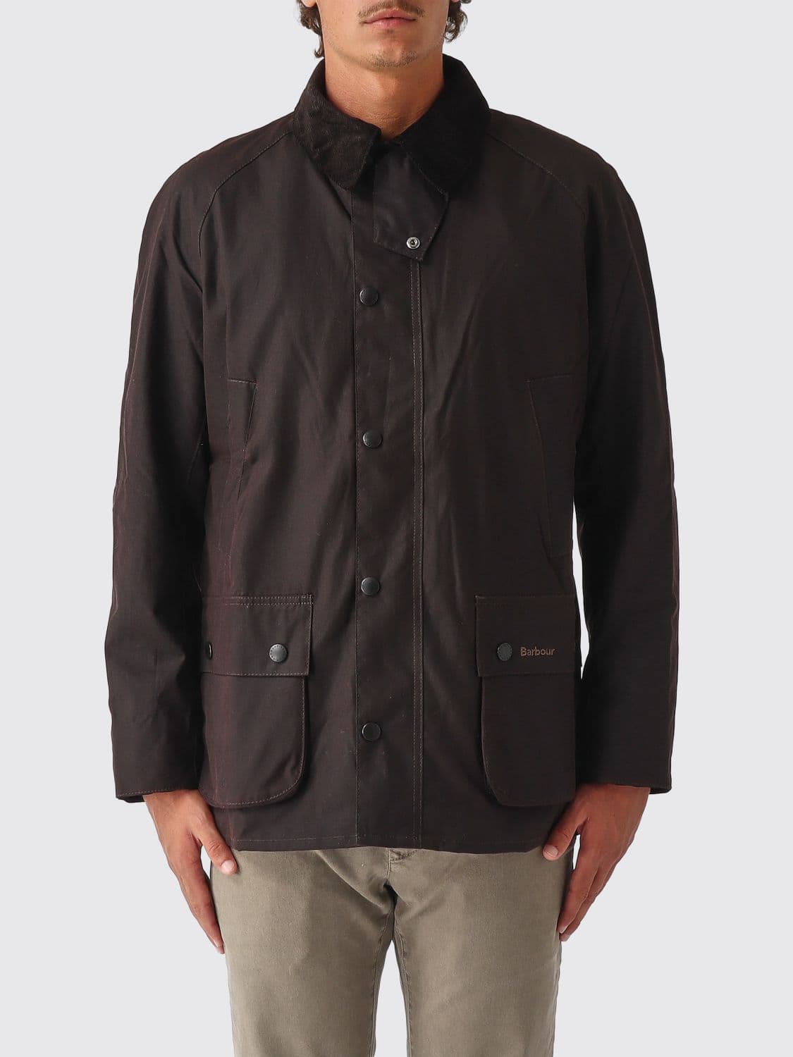 Barbour Ashby Waxed Cotton Jacket with a Corduroy Collar and Pockets