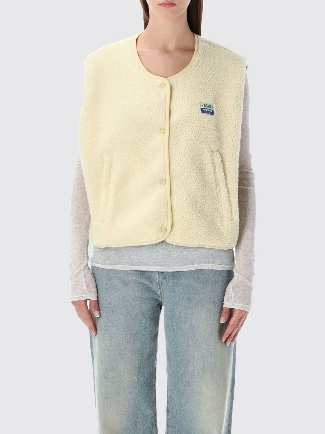 American Vintage Crewneck Padded Fleece Vest with Button Closure and Pockets