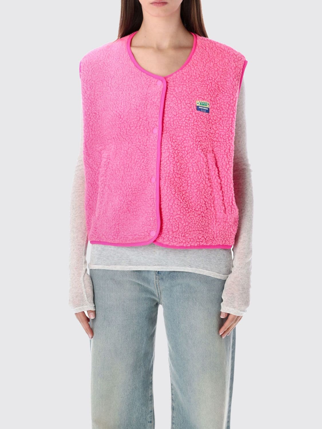 American Vintage Crewneck Padded Fleece Vest with Button Closure and Pockets