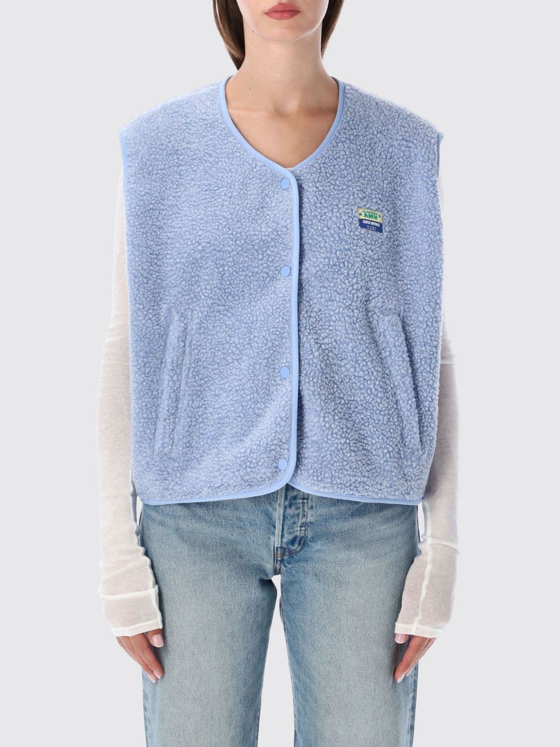 American Vintage Crewneck Padded Fleece Vest with Button Closure and Pockets