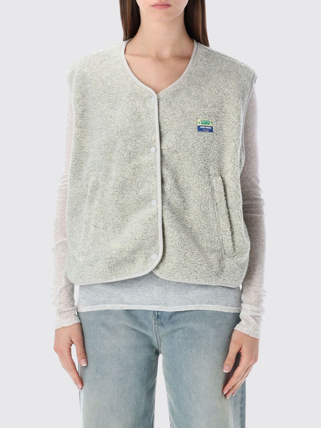 American Vintage Crewneck Padded Fleece Vest with Button Closure and Pockets