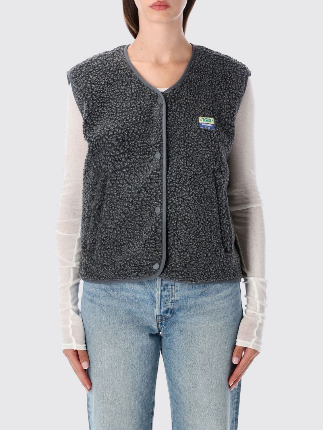 American Vintage Crewneck Padded Fleece Vest with Button Closure and Pockets · ML