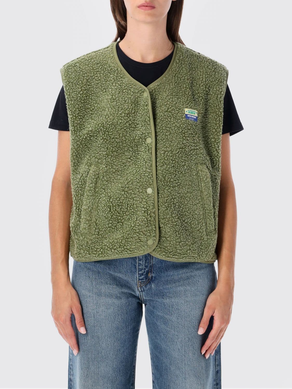 American Vintage Crewneck Padded Fleece Vest with Button Closure and Pockets