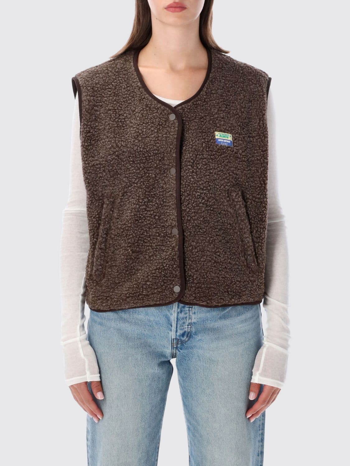 American Vintage Crewneck Padded Fleece Vest with Button Closure and Pockets