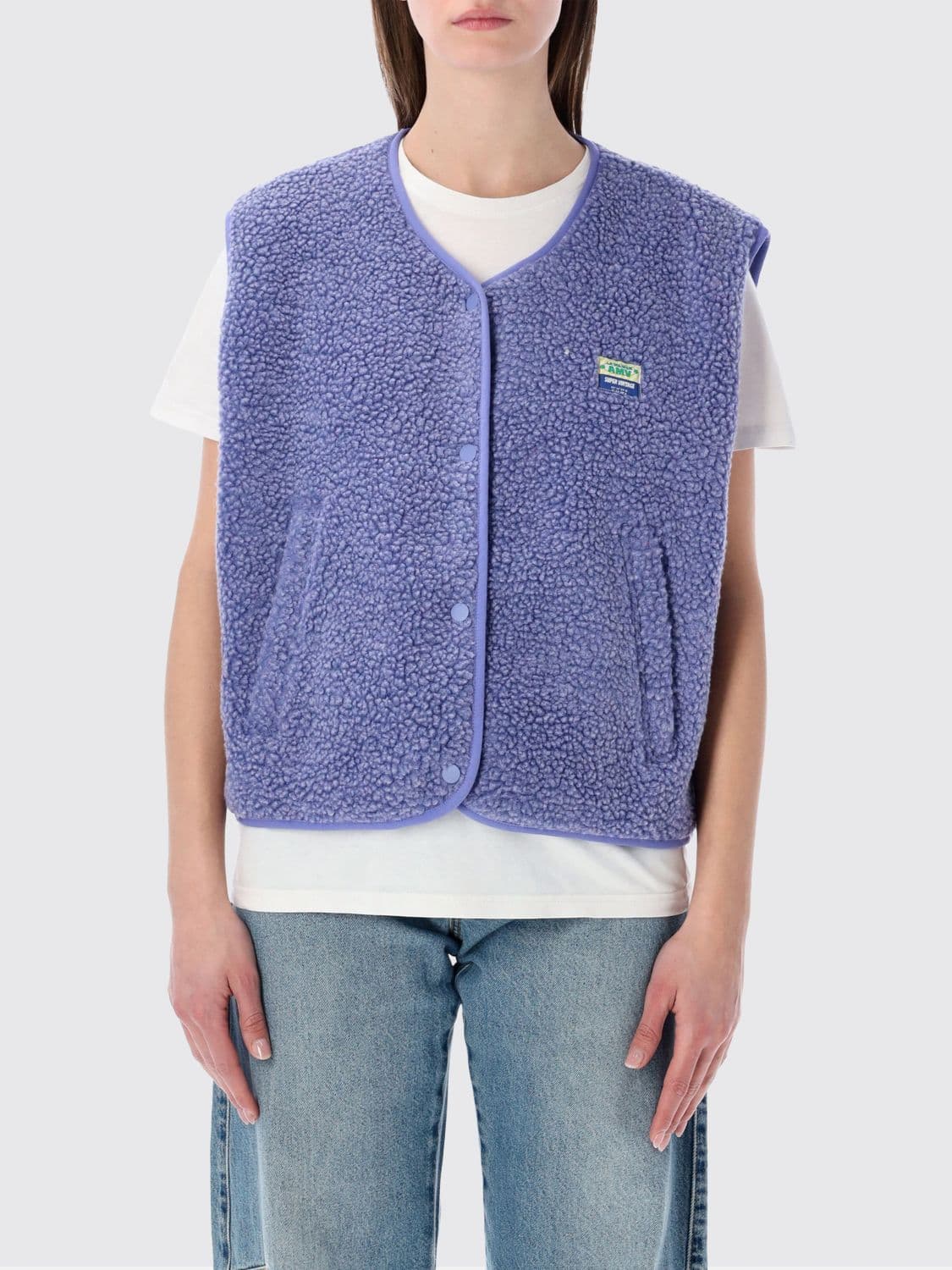 American Vintage Crewneck Padded Fleece Vest with Button Closure and Pockets
