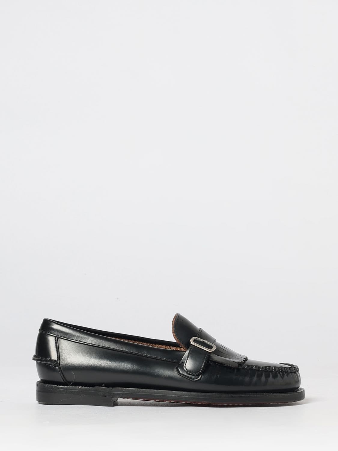Sebago Brushed Leather Monk Strap Shoes with Fringe and Raised Apron Toe