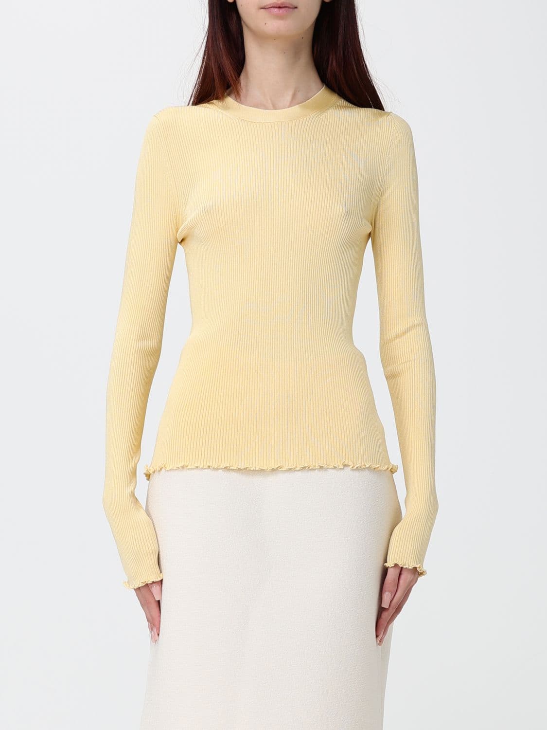 Alaïa Slim Fit Ribbed Silk Crewneck Jumper with Long Sleeves