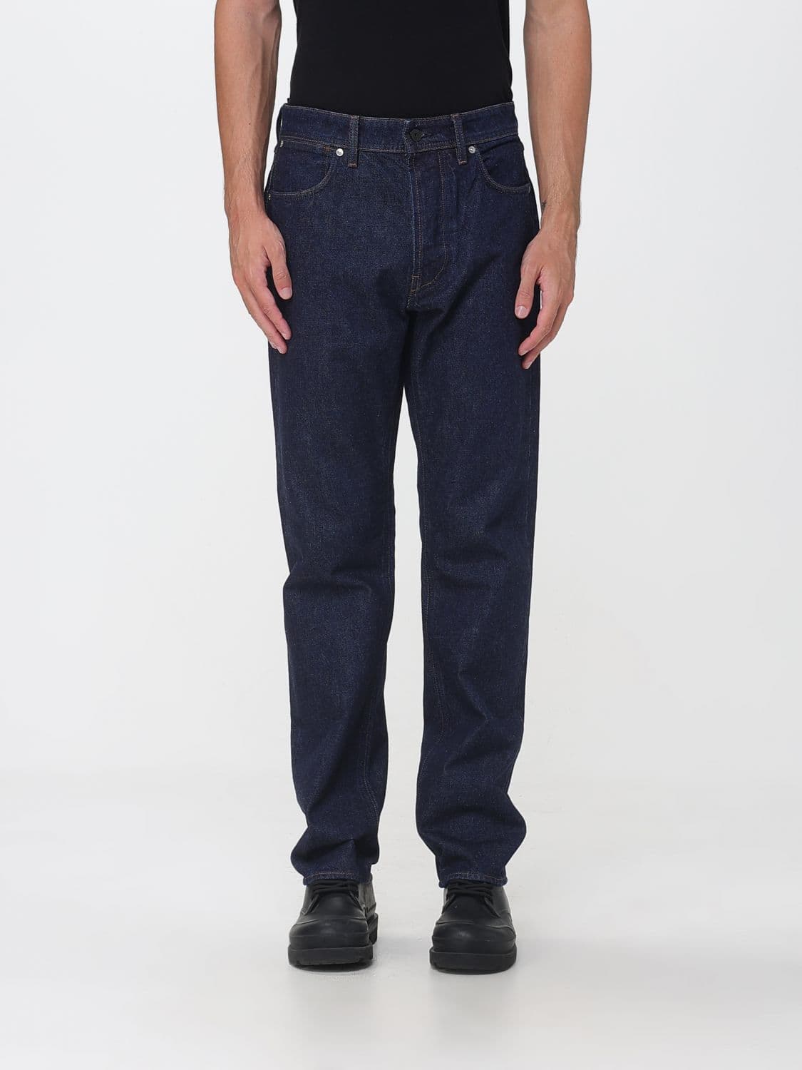 Stone Island Straight Fit Cotton Denim Jeans with Compass Logo Patch