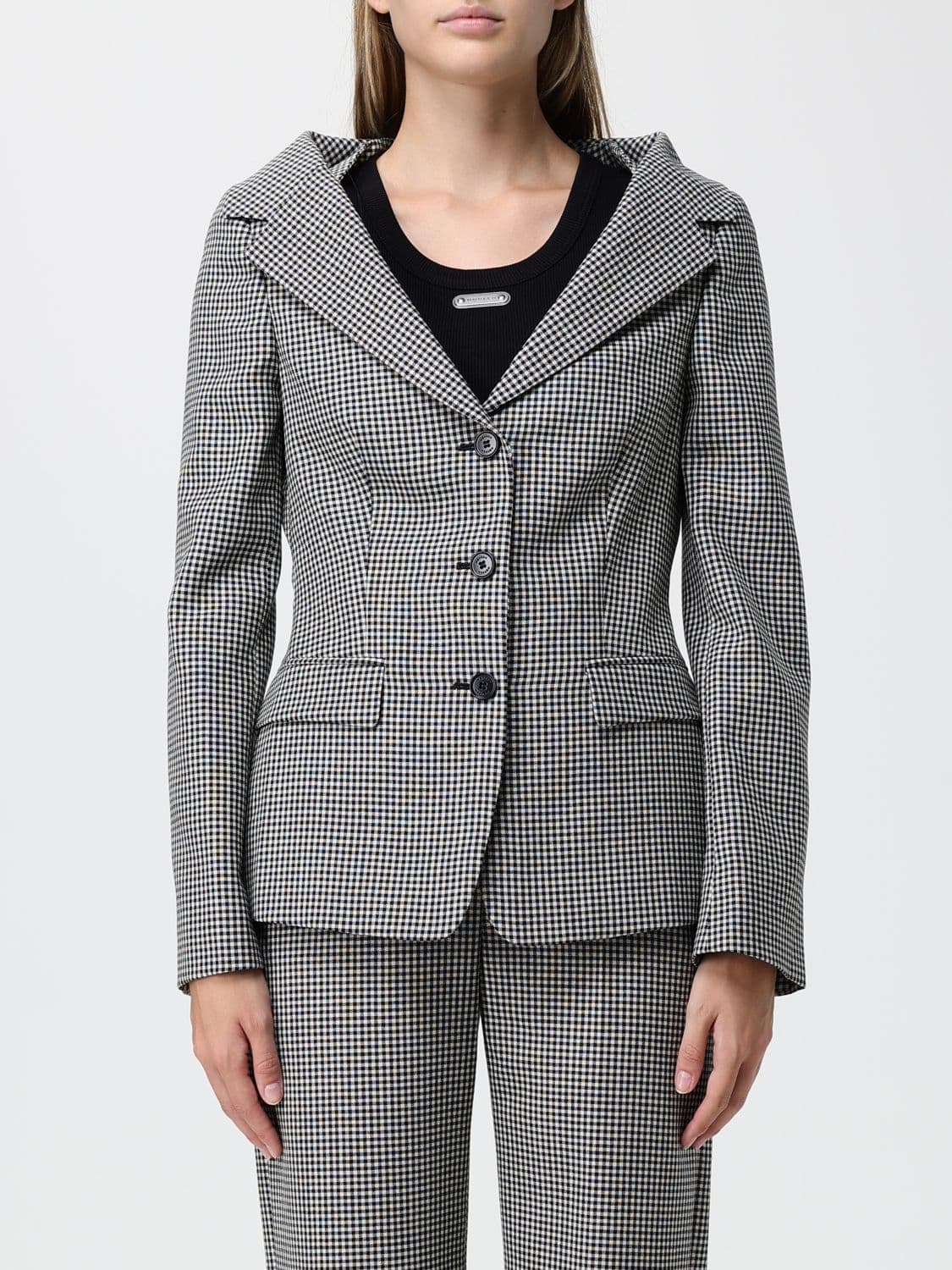 Mcqueen Checkered Wool Single-Breasted Short Blazer with Peak Lapels